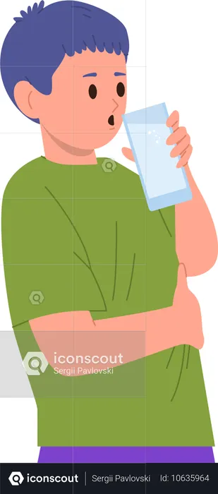 Little boy child drinking water from glass for refreshment  Illustration