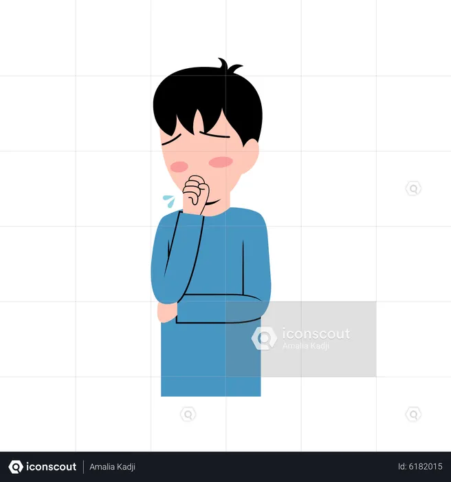 Little Boy Coughing  Illustration