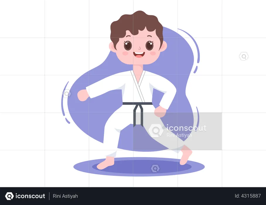 Little boy doing karate practice  Illustration