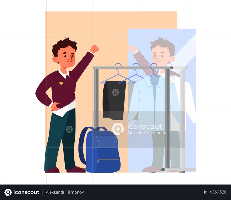 Little boy dressing up to go to school  Illustration