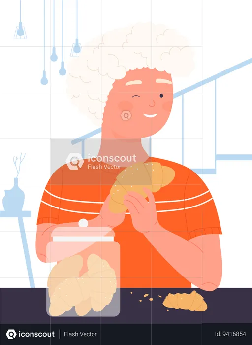 Little boy eating croissant  Illustration