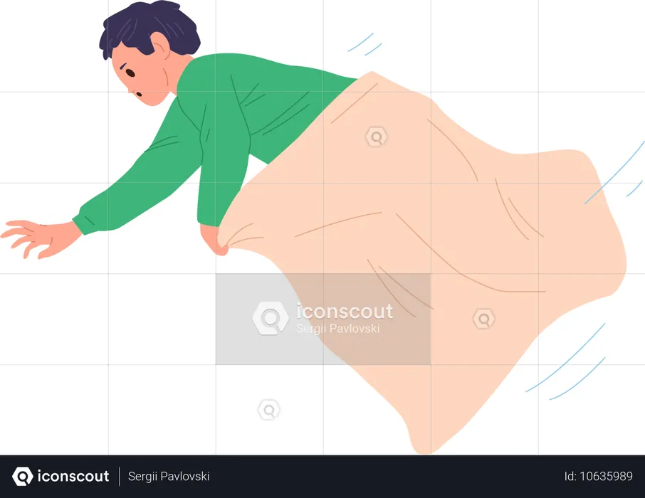 Little boy falling down while jumping in sack participating in race  Illustration