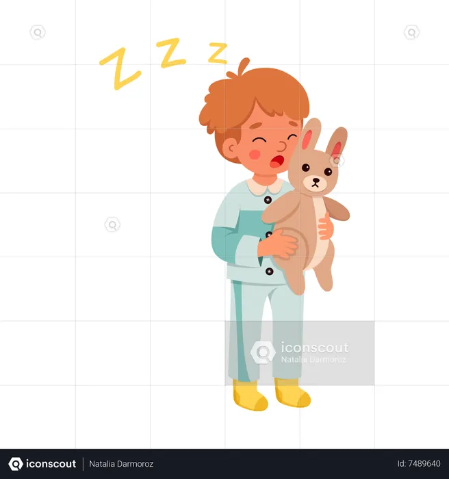 Little boy feel sleepy and want to sleep  Illustration