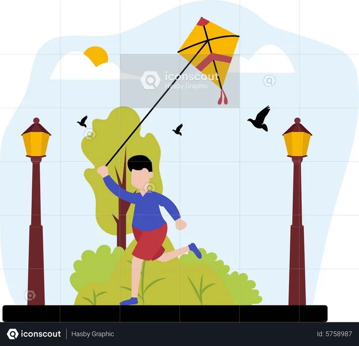 Little boy flying kite  Illustration