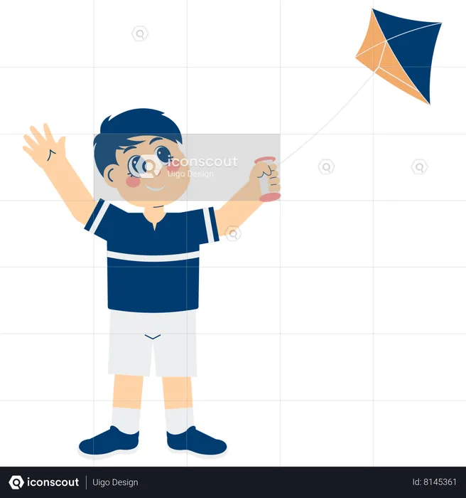 Little Boy Happy With Kite  Illustration