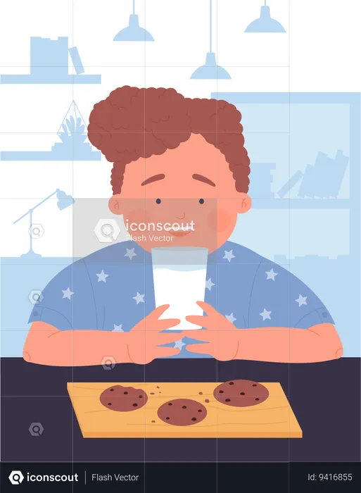 Little boy having breakfast  Illustration