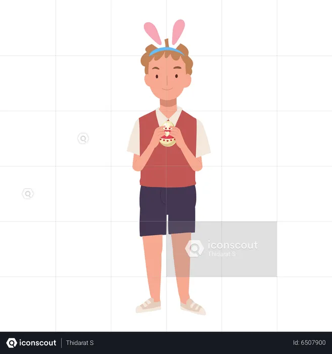 Little boy holding an Easter egg  Illustration