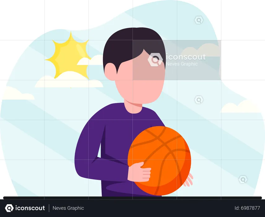 Little boy holding basketball  Illustration