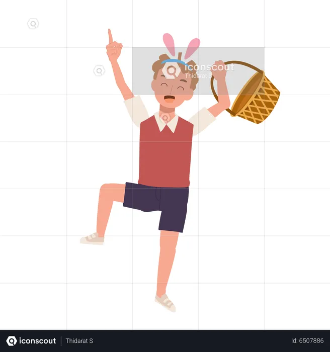 Little boy holding blank basket is ready to hunt easter egg  Illustration