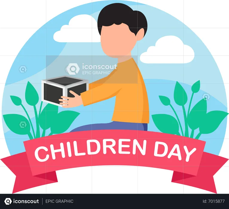 Little boy holding box  Illustration