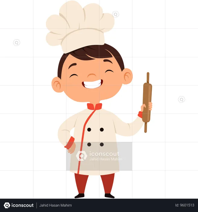 Little boy holding rolling pin  Illustration