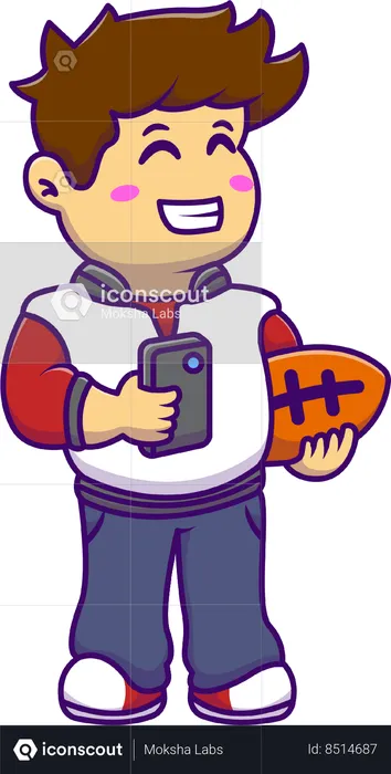 Little boy holding rugby ball  Illustration