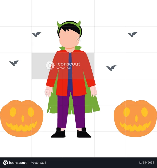 LIttle boy is celebrating Halloween  Illustration