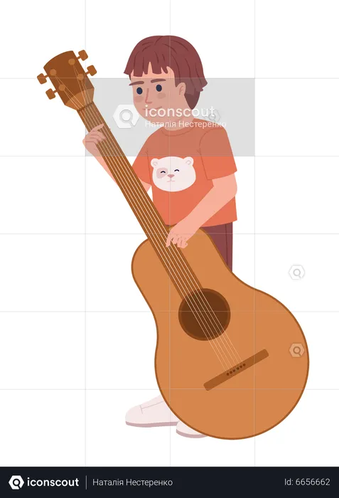 Little boy learning to play guitar  Illustration