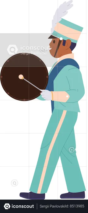 Little boy musician playing drum with stick  Illustration