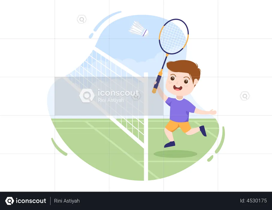 Little boy playing Badminton  Illustration