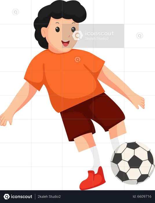 Little Boy Playing Football  Illustration