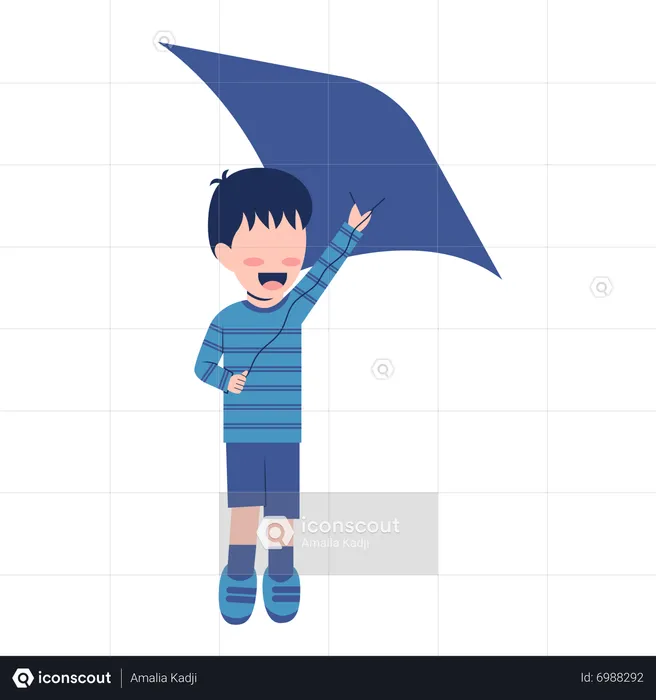 Little Boy Playing Kite  Illustration