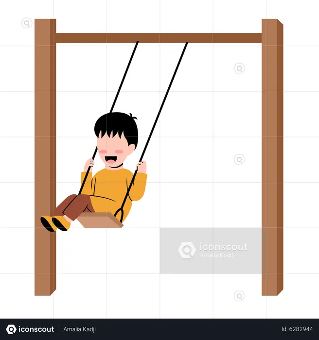 Little Boy Playing Swing  Illustration