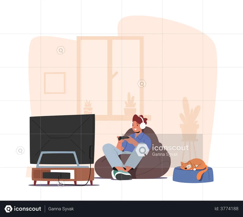 Little Boy Playing Video Games  Illustration