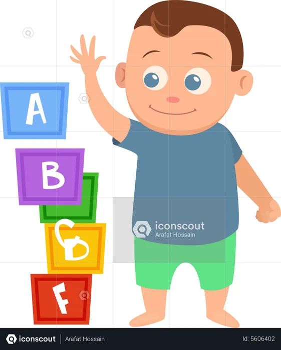 Little Boy Playing With Block Toy  Illustration