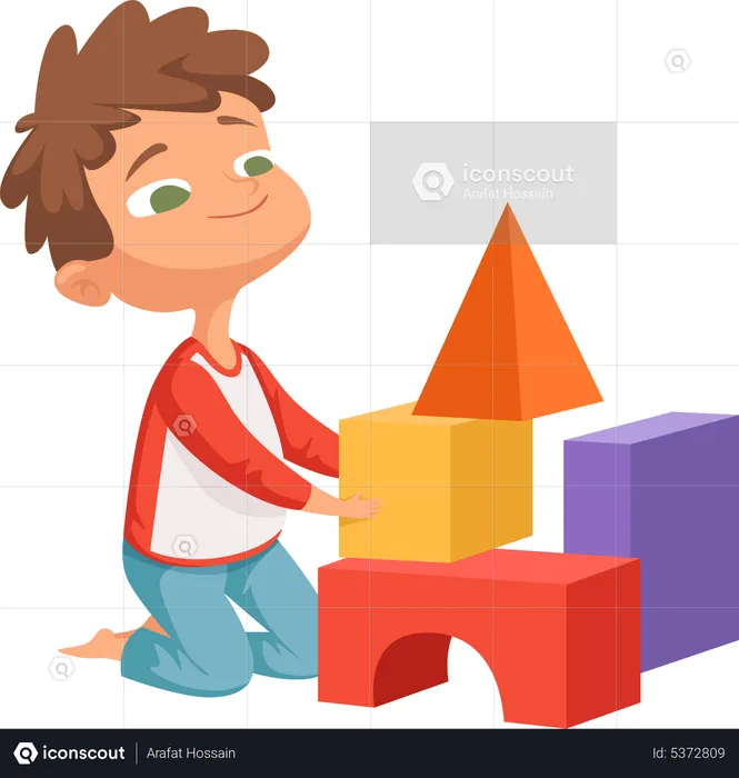 Little boy playing with blocks  Illustration
