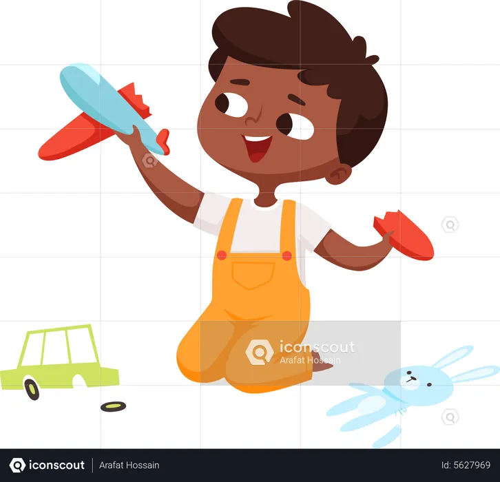 Little boy playing with broken toy  Illustration