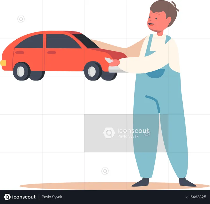 Little Boy Playing with Car  Illustration