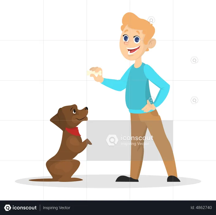 Little boy playing with dog  Illustration