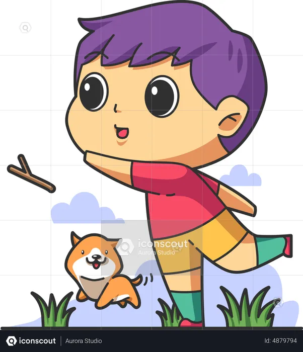 Little boy playing with pet dog  Illustration