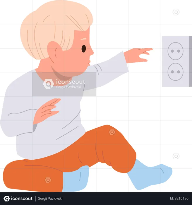 Little boy playing with socket home electricity  Illustration