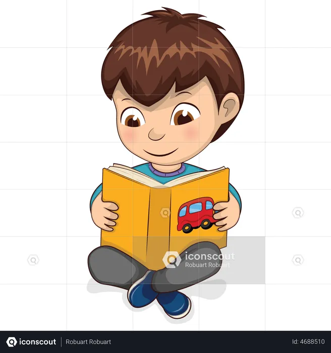 Little boy reading book  Illustration