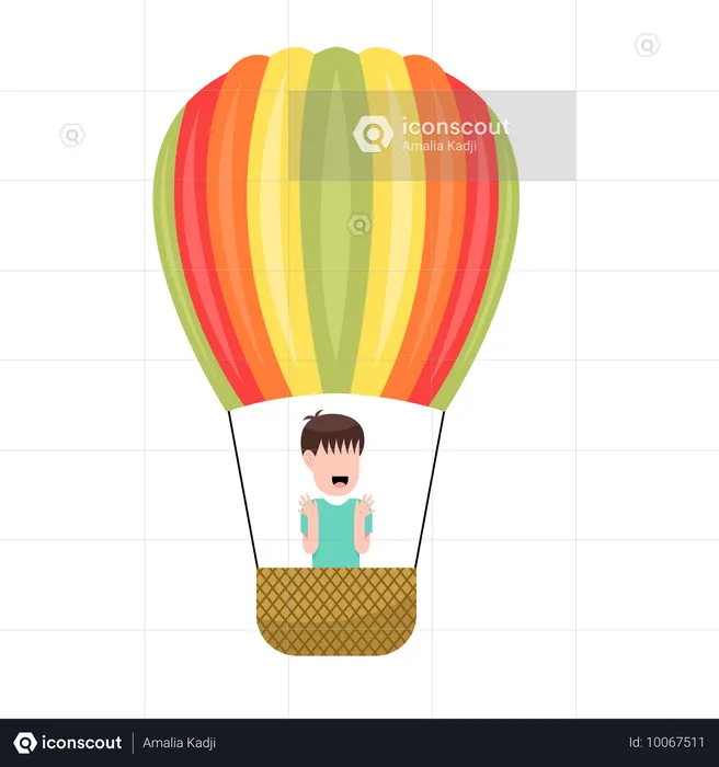 Little Boy Riding Hot Air Balloon  Illustration