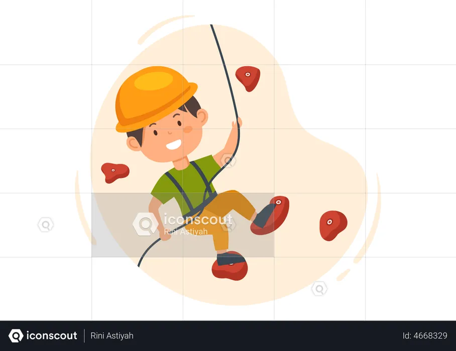 Little boy Rock Climbing  Illustration