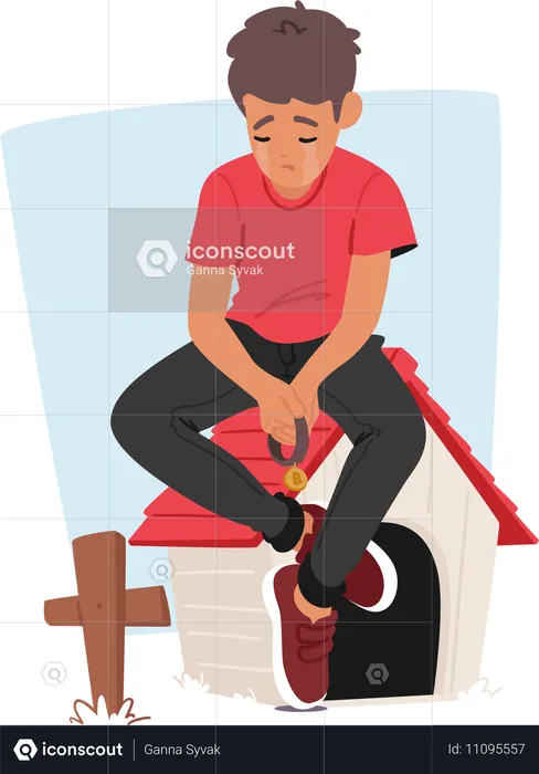 Little Boy Sitting On Booth With Collar In Hand  Illustration