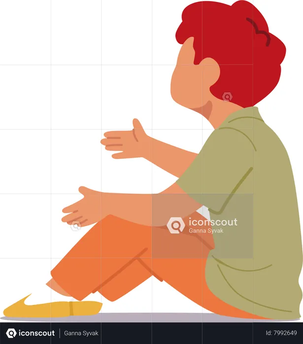 Little Boy Sitting On The Floor  Illustration