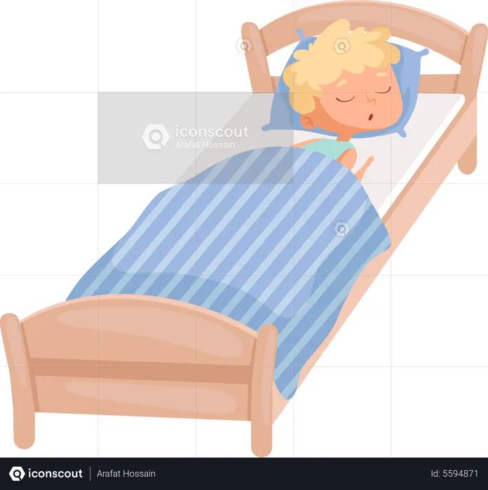 Little boy sleeping on bed  Illustration