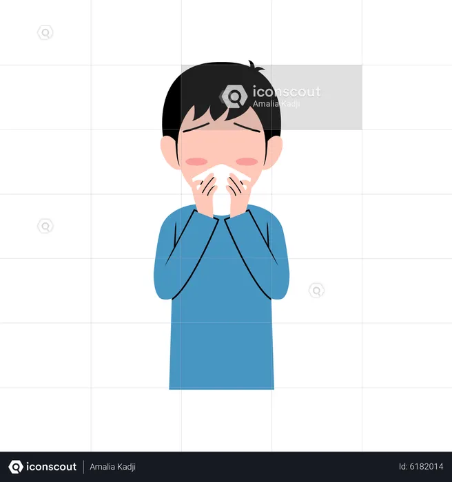 Little Boy Sneezing  Illustration