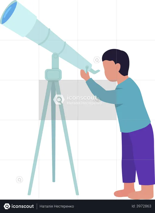 Little boy stargazing with telescope  Illustration