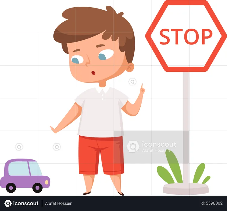 Little boy stopping car on stop  Illustration