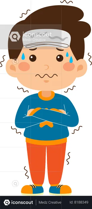 Little boy suffering fever  Illustration