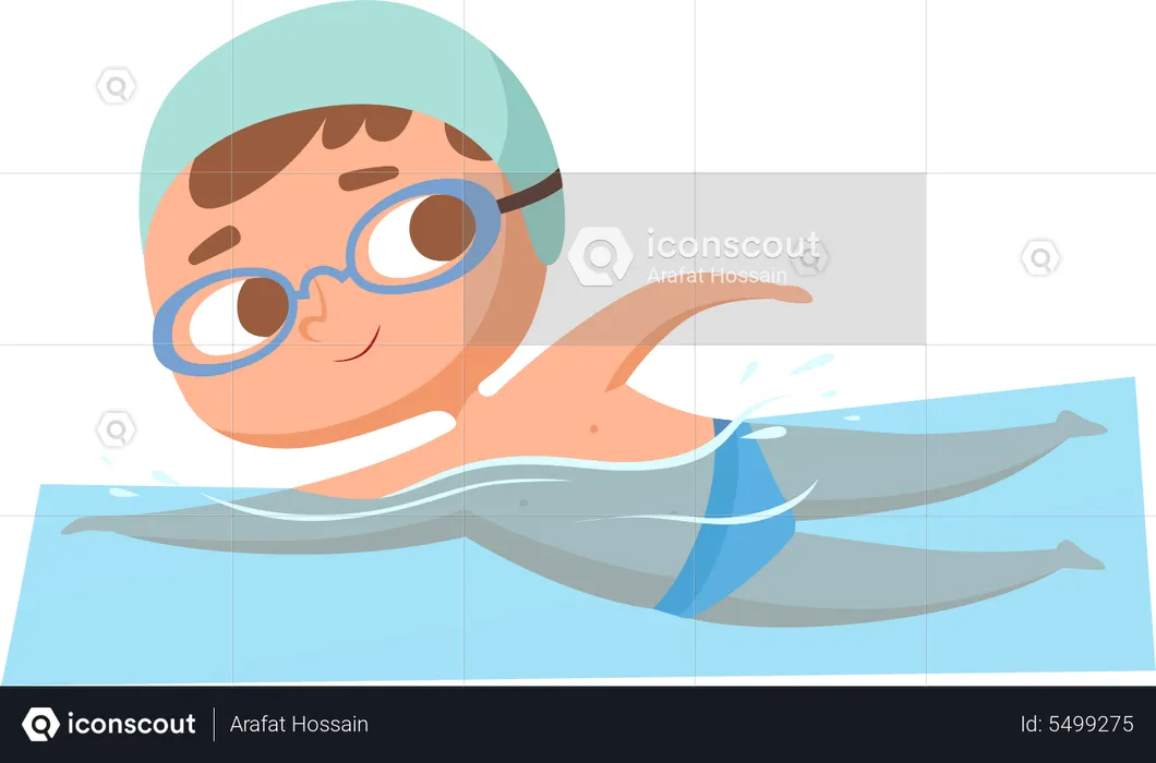 Little Boy Swimming  Illustration