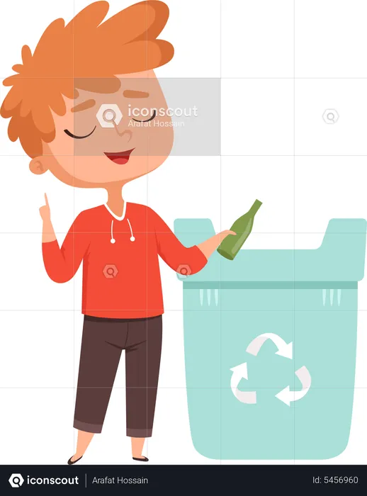 Little boy throwing trash in dustbin  Illustration
