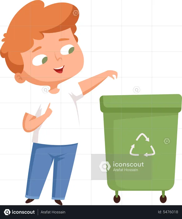 Little boy throwing trash in dustbin  Illustration