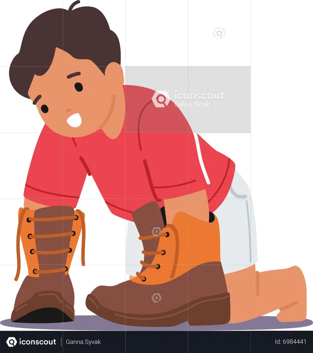 Little boy trying on his father’s shoes  Illustration