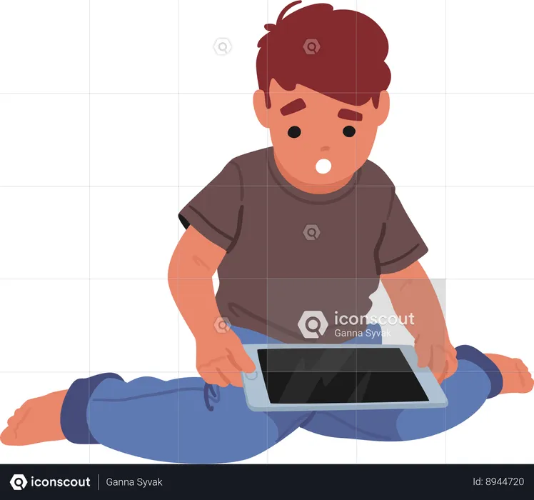 Little boy uses tablet  Illustration