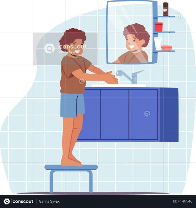 Little Boy Washing Hands in Sink  Illustration