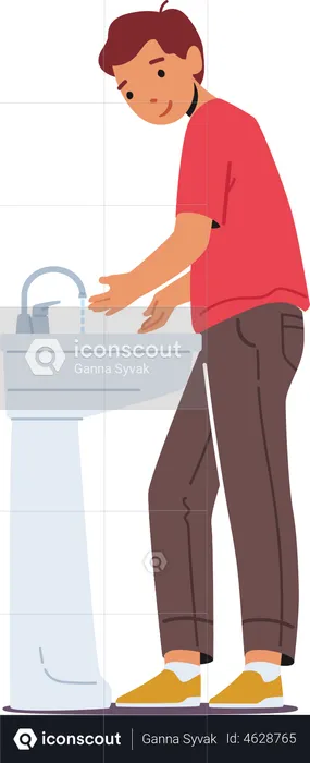 Little Boy Washing Hands in Sink  Illustration