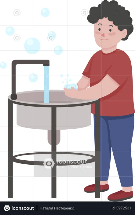 Little boy washing hands with soap  Illustration