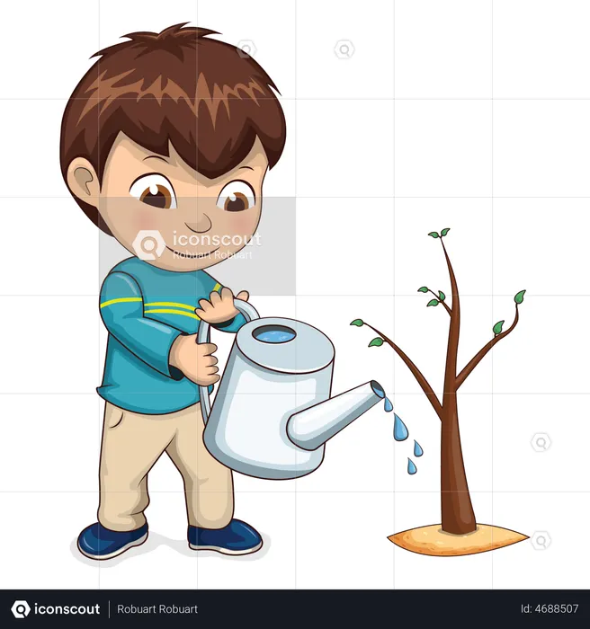 Little boy watering plant  Illustration